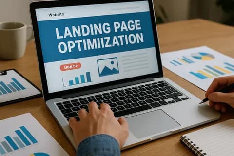 אופטימיזציה לדפי נחיתה על גבי מחשב נייד: גרפים ולחצן Sign Up שממחישים שיפור יחס המרה